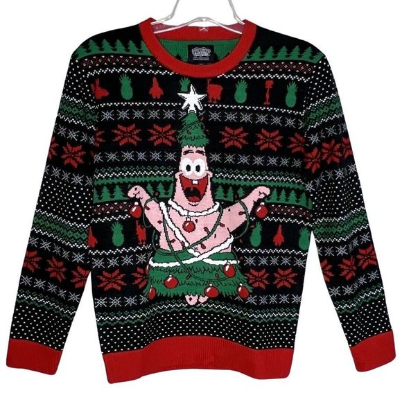 Spongebob Squarepants Other - SpongeBob Sweater Mens Small Patrick Star Christmas Holiday Lights Tree Party